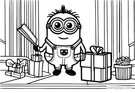 Personaje Minion dando un regalo a otro Minion con cara de sorpresa