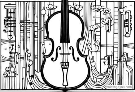 Páginas para colorir de um instrumento musical com notas ocultas