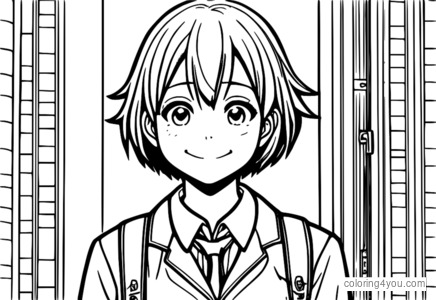 Ochaco Uraraka Coloring Page med U.A. Videregående skoleuniform