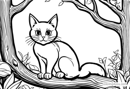 Desenhos de Gato sobre o muro do jardim para colorir