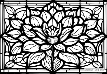 stained glass window na may floral pattern coloring page