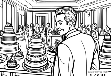 Coloriage d'un croupier de blackjack lors d'une réception de mariage entouré de décorations