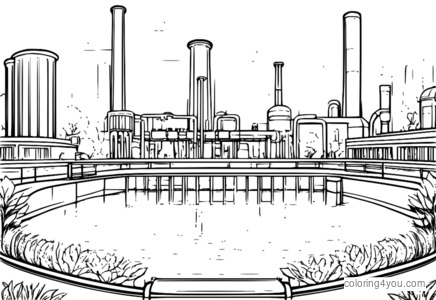 A Zootopia water treatment plant in the cityscape