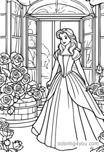 Ilustração extravagante de Bela e a Fera em um jardim de rosas