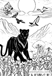 Nakatayo si Black Panther sa gitna ng isang field ng mga bulaklak