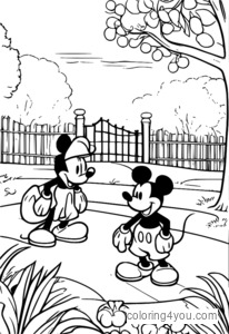 Mickey Mouse und Pluto spielen Apportieren im Park