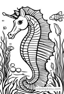 Sea horse Go Fish coloring pages for kids and adults