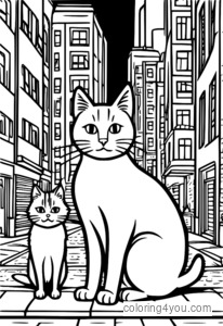 Peg le chat et le chat debout dans une rue de la ville avec des formes