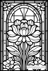 Desenho de Vitral com padrão floral para colorir