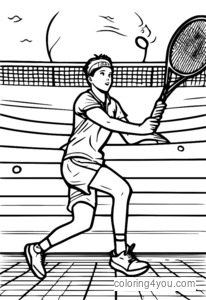 Tennisspeler die de bal serveert, kleurrijke illustratie, schoolachtergrond.