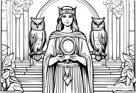 Athena holding an award with owl watching ceremony