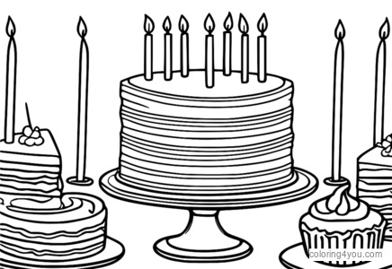 Big birthday cake with smooth frosting and candles coloring page