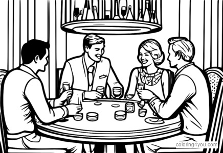 Bridge players celebrating coloring page