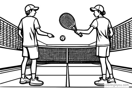 Coloriage de Duo de joueurs de tennis servant