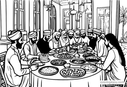 Tranh tô màu lễ hội Iftar lớn