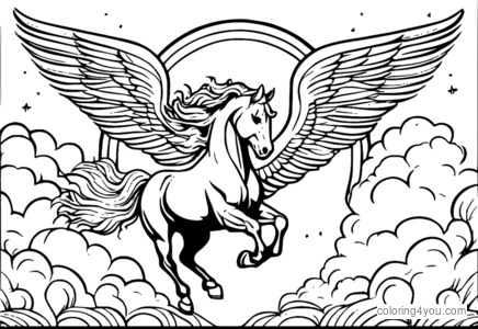 Kleurplaat van Pegasus, mythologisch gevleugeld paard