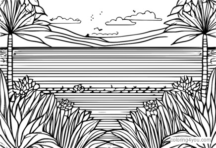 Une page de coloriage gratuite en ligne d'hexagones répétitifs pour les enfants sur le thème de l'été.