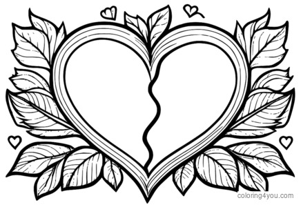 Valentine's Day happy heart coloring pages with love symbols.