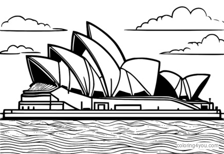 Pangkulay na pahina ng Sydney Opera House sa isang kakaibang artistikong istilo