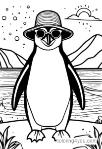 Desenho de Pinguim engraçado, neve de verão para colorir