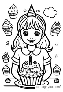 Feliz aniversário menina com cupcakes