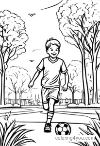 Happy soccer kid coloring page