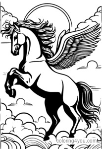 Pangkulay na pahina ng Pegasus, mythological Winged Horse