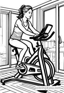 Stationary bike in a home studio coloring page