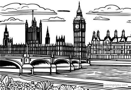 Coloriage, monument de Big Ben à Londres, pour Colorier