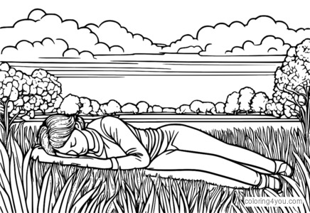 Person with slumped shoulders lying on a grassy lawn