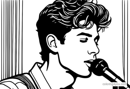 Desenho de Shawn Mendes com microfone para colorir