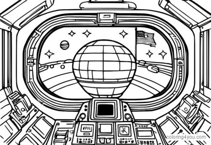 Coloriage de la station spatiale avec des drapeaux de différentes nations