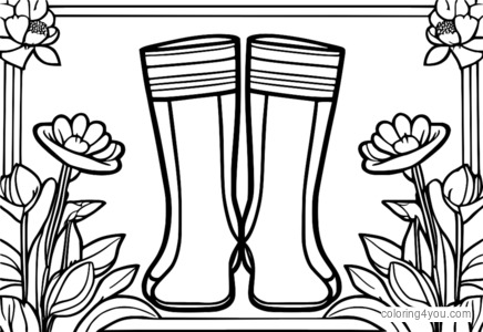 Cartoon pair of stockings with spring flowers pattern