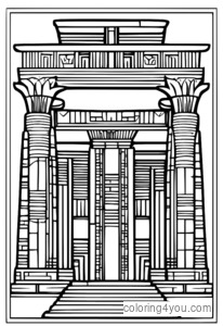 Древний египетский храм, окруженный иероглифами и древними письменами.