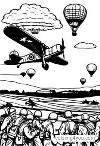 desenho de 101ª Divisão Aerotransportada dos EUA na Segunda Guerra Mundial para colorir