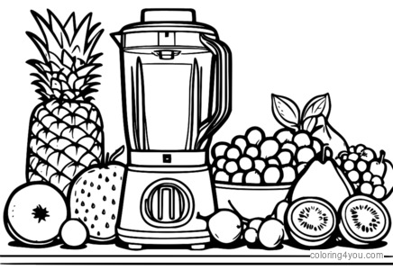 Coloring picture of a blender with fruits and yogurt