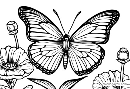 Coloriages Papillon se nourrissant de fleurs