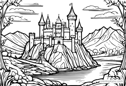 Dibujos para colorear - Castillo con un caballero sosteniendo una espada