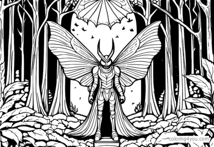 Mothman steht vor einem Friedhof zum Ausmalen