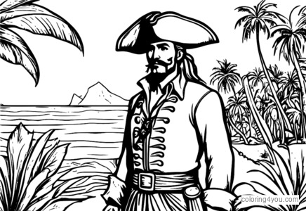 Coloriage Capitaine pirate avec carte