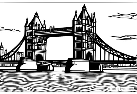 Tower Bridge vid solnedgången, detaljerad illustration