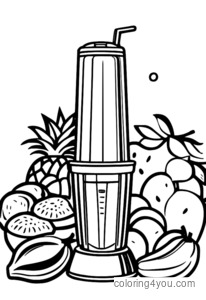 Coloring picture of a blender with fruits and yogurt