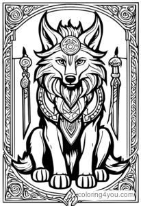 Fenrir timpeallaithe ag déithe Lochlannacha, Odin agus Thor, leathanach dathúcháin