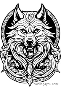 Fenrir bu epik Norse Mifologiyası rəngləmə səhifəsində Jormungandr ilə döyüşür