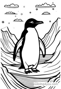 Um pinguim deslizando por um iceberg