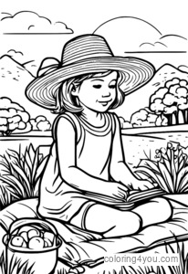 Child wearing a sun hat and having a picnic in a park