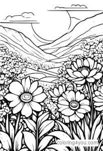 Disegni da colorare di fiori che sbocciano in un giardino