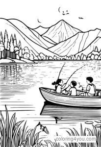 Enfants pêchant dans un lac lors d’un camp d’été.