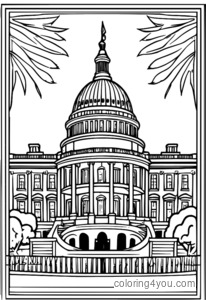 Ang White House coloring page na may Washington Monument