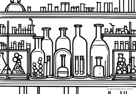 Coloring page of chemistry lab equipment